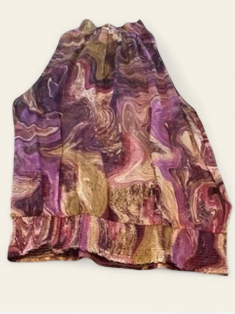 GUESS by Marciano Sheer Purple Abstract Swirl Sleeveless Smocked Neck Top Medium